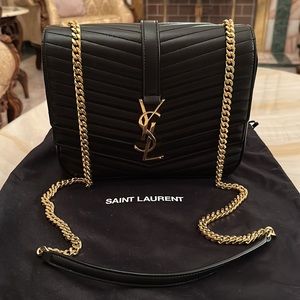 BIG SALE-FINAL PRICE! Authentic Saint Laurent Double Flap Chevron Crossbody